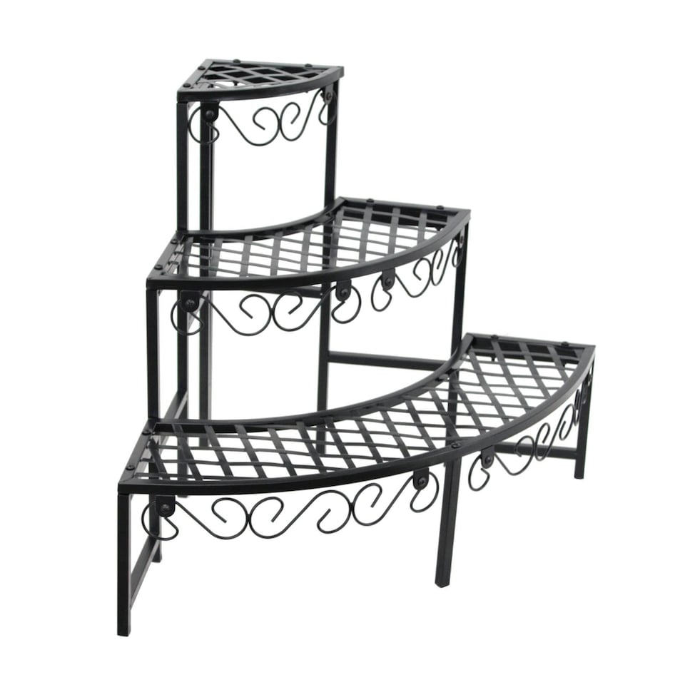 image 1 of Oypla 3 Tier Corner Metal Garden Flower Staging Plant Stand Display Shelf Black