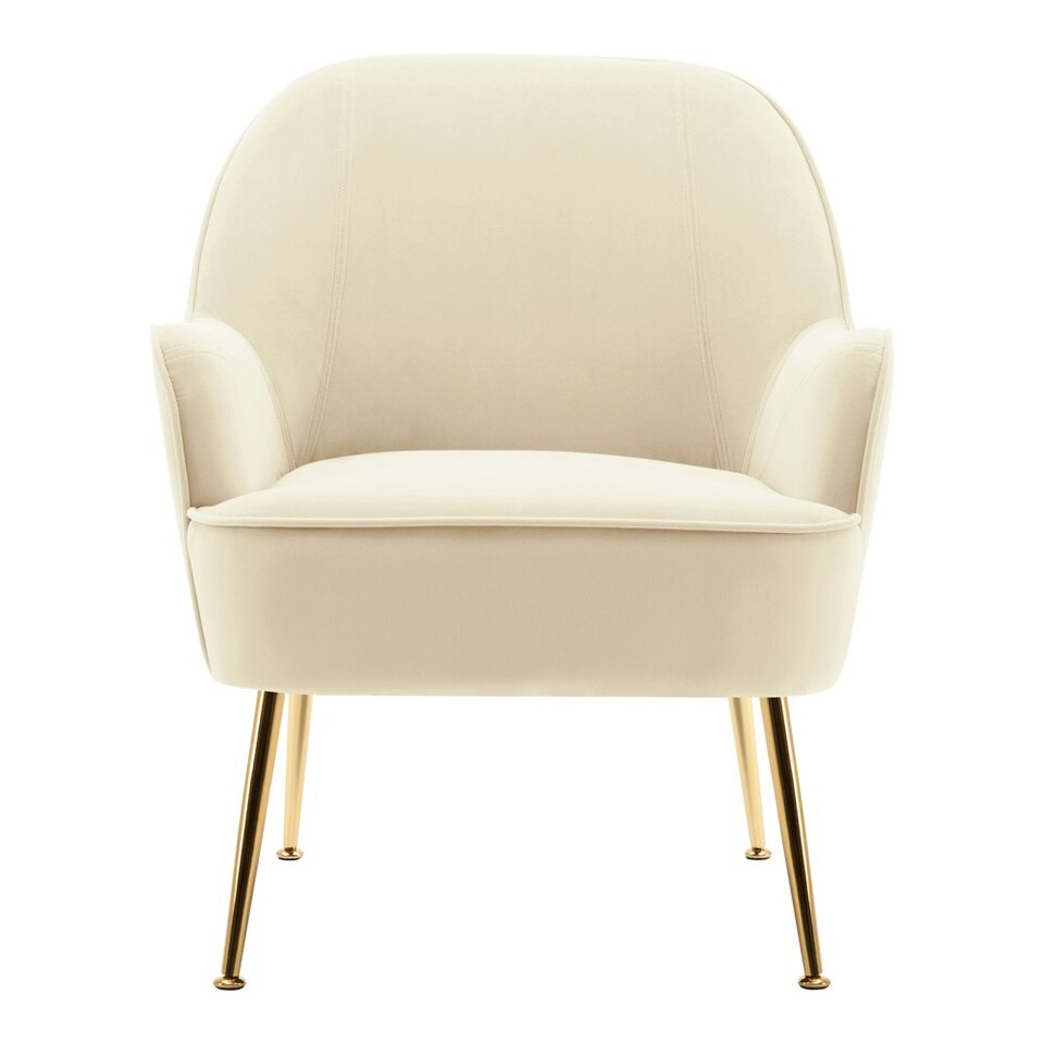 image 1 of Living and Home Contemporary Upholstered Armchair with Gold-Plated Feet - White