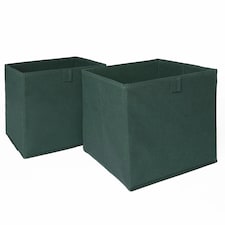 OHS 2 x Plain Folding Storage Cube Boxes, 27x27cm - Forest Green