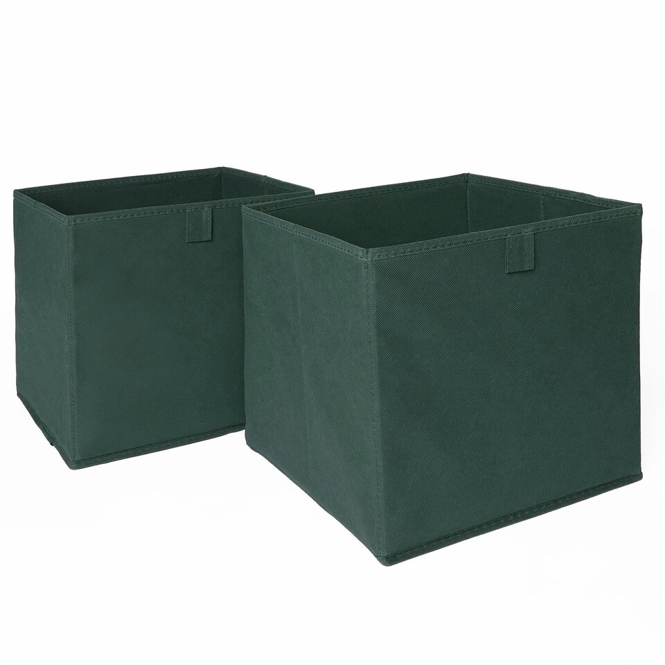 image 1 of OHS 2 x Plain Folding Storage Cube Boxes, 27x27cm - Forest Green