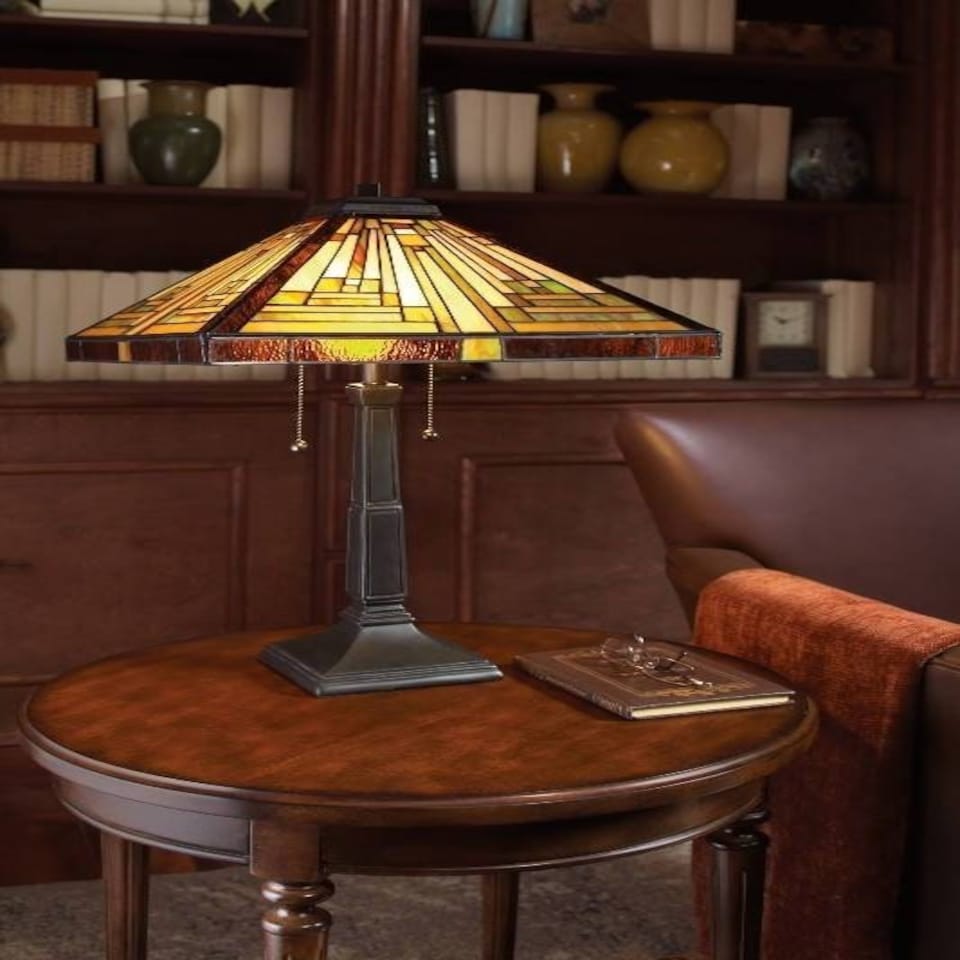image 1 of Stephen 2 Light Tiffany Table Lamp Vintage Bronze, E27