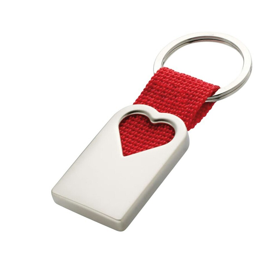 image 1 of MidOcean Bonheur Heart Metal Keyring - Red - 0.6cm x 5.5cm x 2.5cm