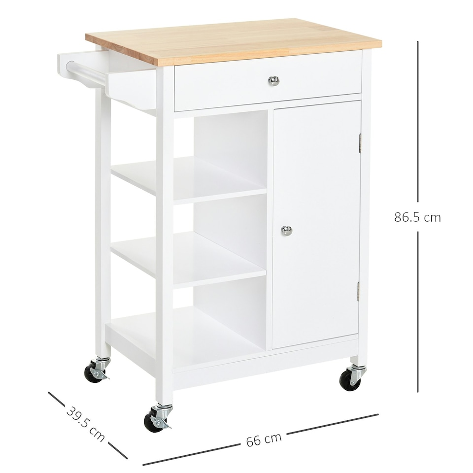 image 1 of HOMCOM Kitchen Storage Trolley w/ Wood Top, Cupboard Drawer, Rail