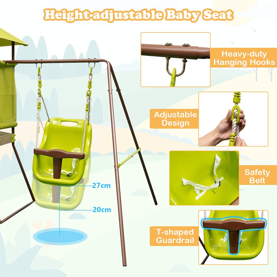 image 1 of COSTWAY 4-in-1 Toddlers Swing Set Outdoor Metal Playset Kids Backyard Playground