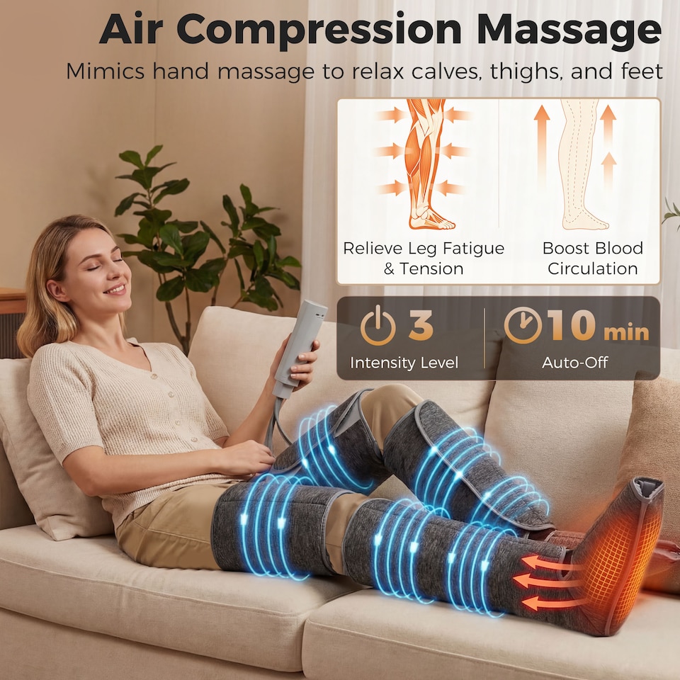image 1 of HOMCOM Leg Massagers for Pain and Circulation, Foot Massager with Heat