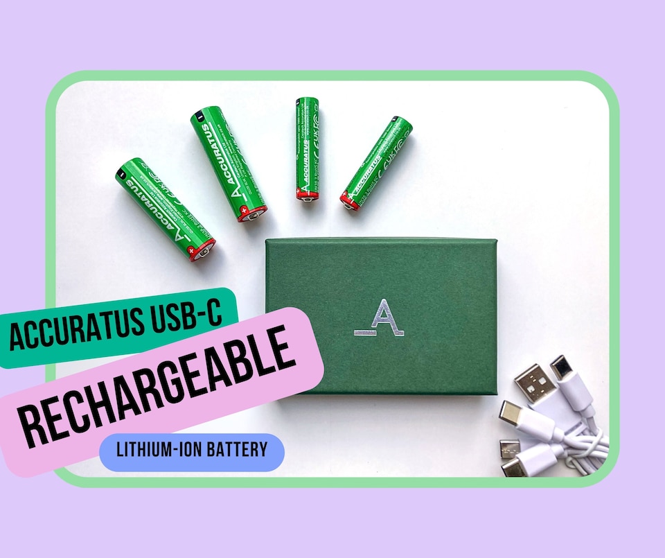 image 1 of Accuratus Power-Up Rechargeable AA Batteries x2 AAA Batteries x2 - USB-C - Lithium-ion Battery Set