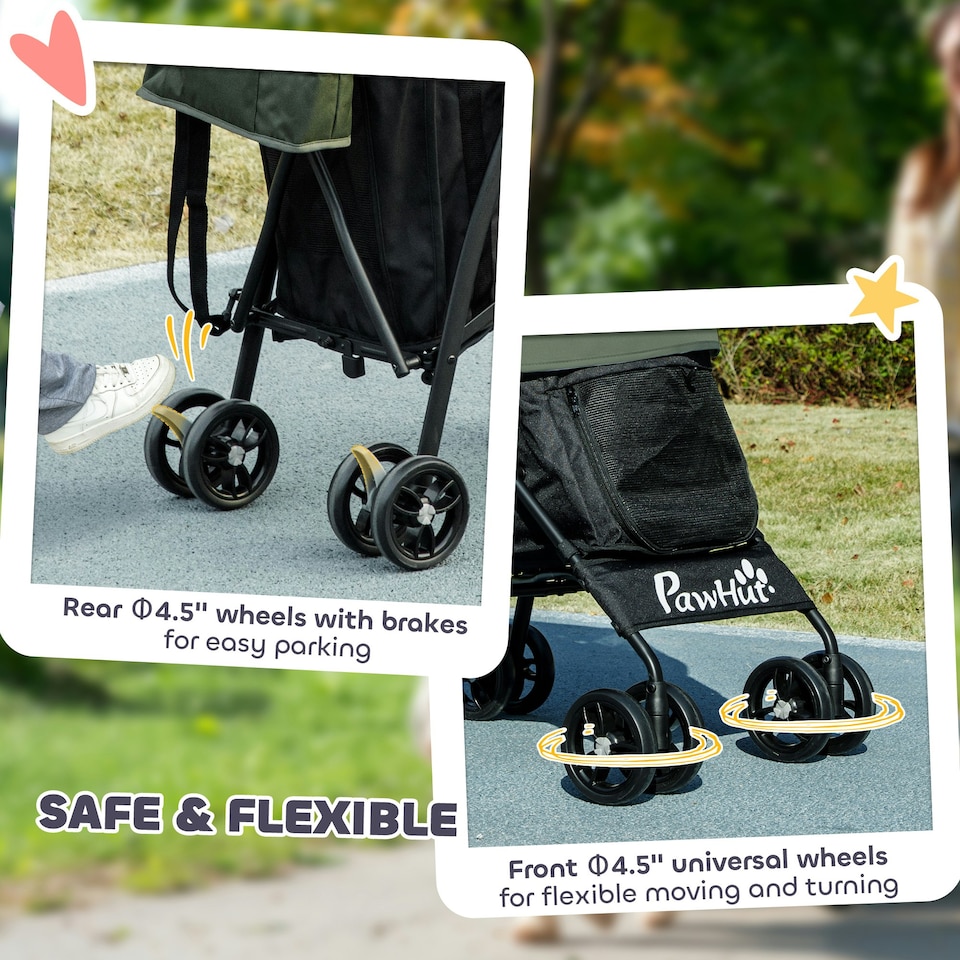 image 1 of PawHut Lightweight Foldable Dog Stroller for Mini Dogs Green
