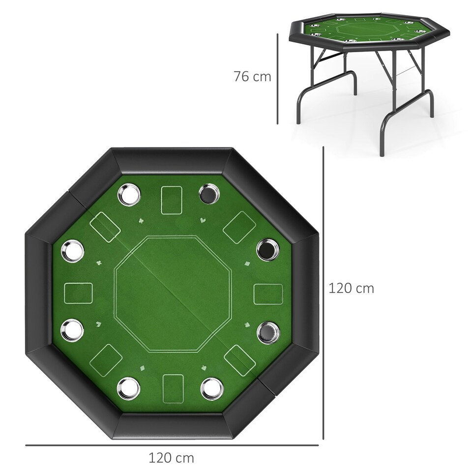 image 1 of SPORTNOW 8 Player Foldable Poker Table with Cup Holders, Green
