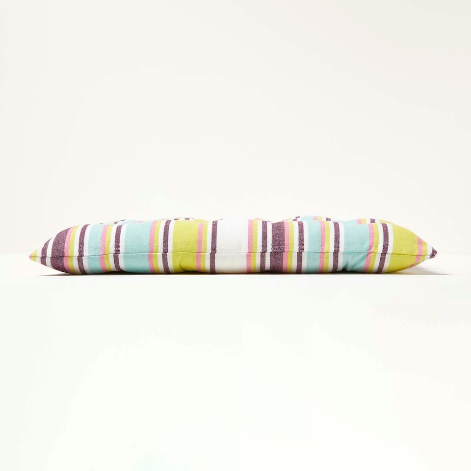 image 1 of Homescapes Seat Pad Luxury 100% Cotton Stripe Indoor Outdoor Garden Dining Cushion Green | 40 x 40 cm