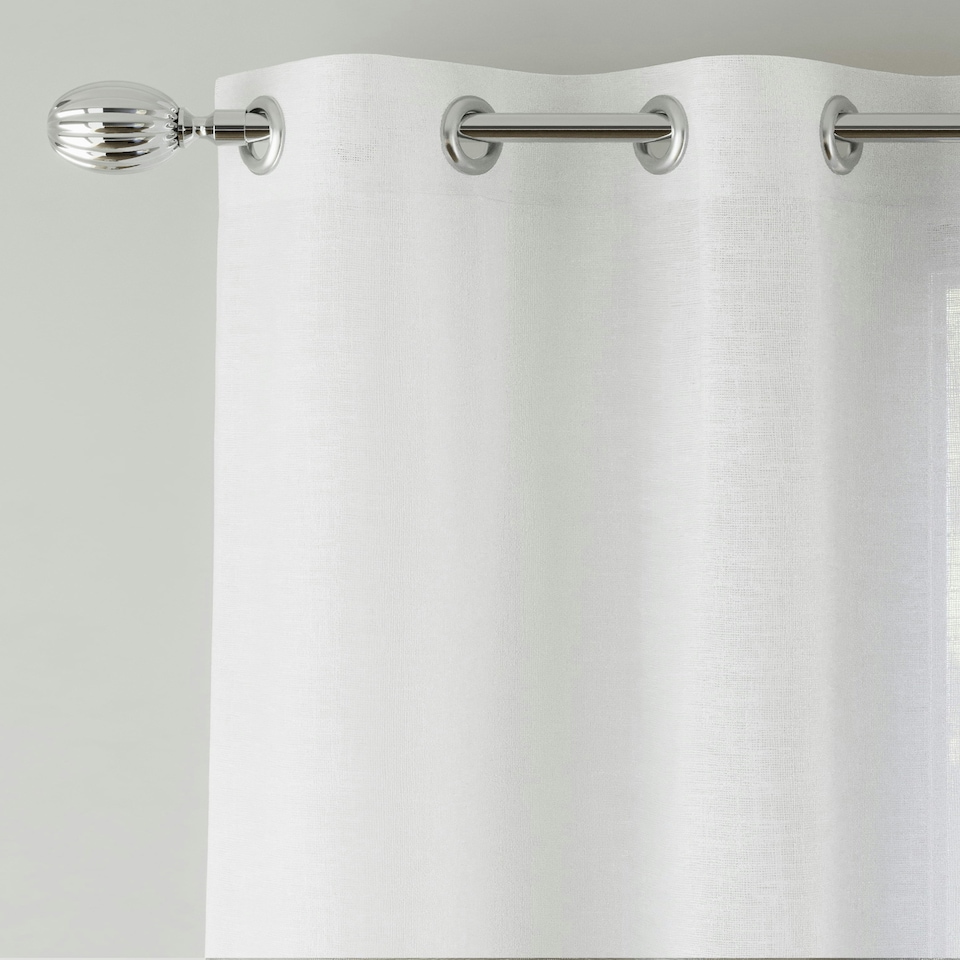 image 1 of Pair of Crete White Linen Look Voile Panels 183 cm (72 inch) Eyelet Panels for Bedroom and Living Room