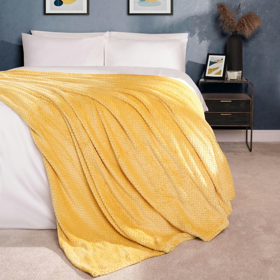 image 1 of OHS Luxury Honeycomb Waffle Warm Blanket, 125x150cm - Ochre Yellow