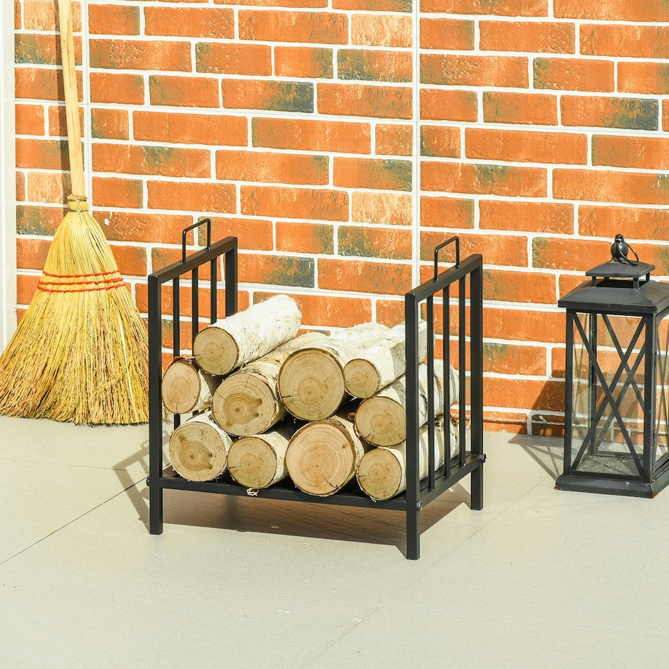 image 1 of Outsunny Firewood Log Holder Wood Storage Rack w/ Handles Outdoor Indoor, Black