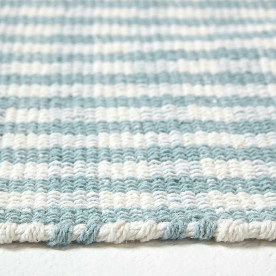 image 1 of Homescapes Cotton Gingham Check Rug Hand Woven Blue White - 70 x 120 cm | Blue | Blue
