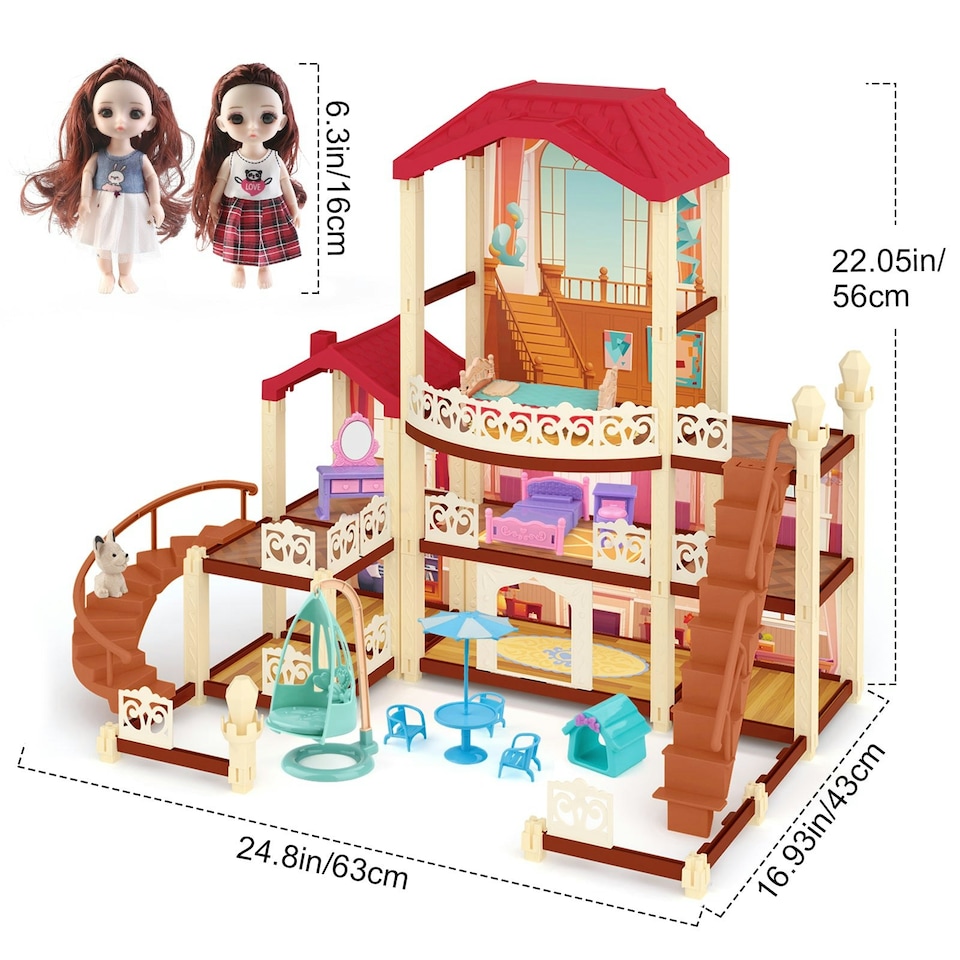 image 1 of Starry Night Dream House - 3-Story Castle Dollhouse Playset with Furniture & DIY Assembly