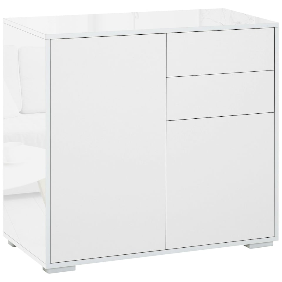 image 1 of HOMCOM Side Cabinet with 2 Door Cabinet and 2 Drawer for Home Office, White