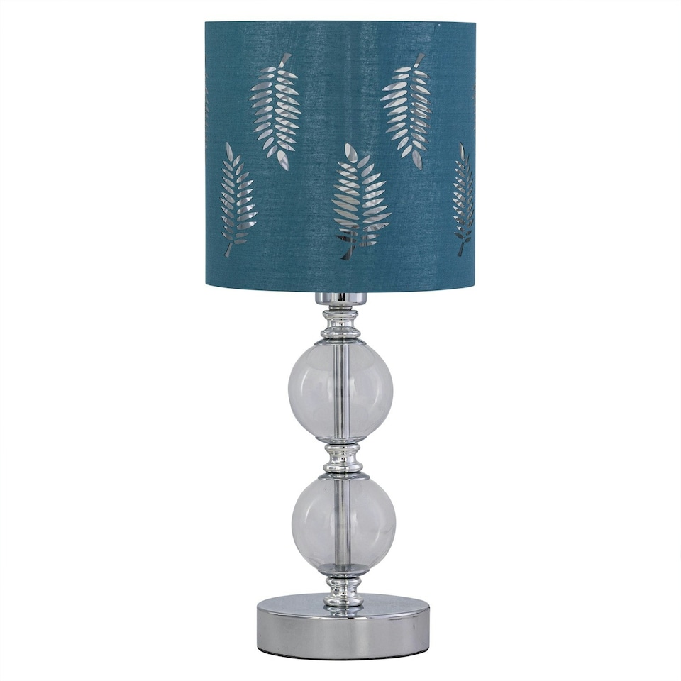 image 1 of First Choice Lighting Set of 2 Chrome Two Ball Table Lamps with Teal Fern Shades Chrome | Green