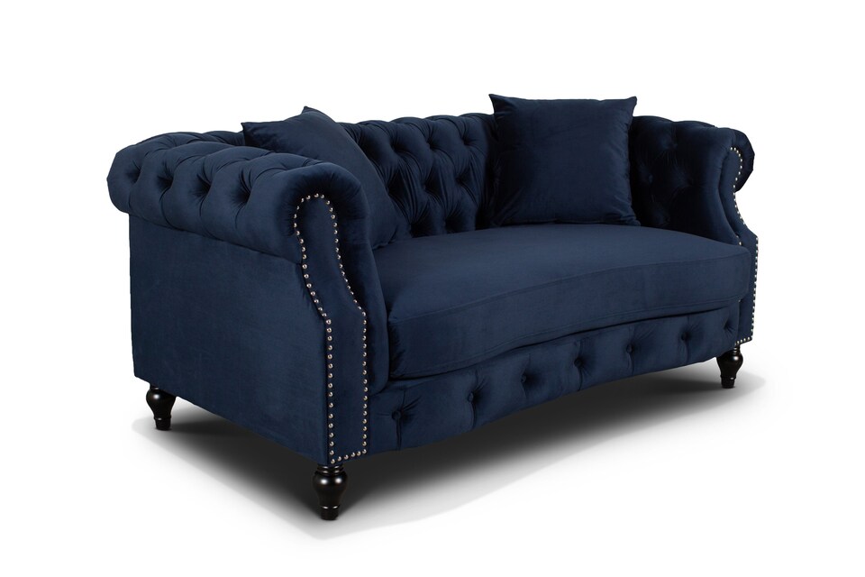 image 1 of Velvet Navy Blue 2 Seater Chesterfield Sofa RICHMOND