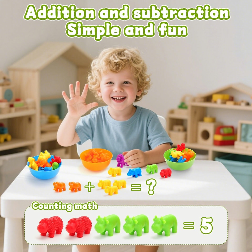 image 1 of Animal Counting Clip Game Colour Sorting Toys Bowl and Tweezers Montessori Toy