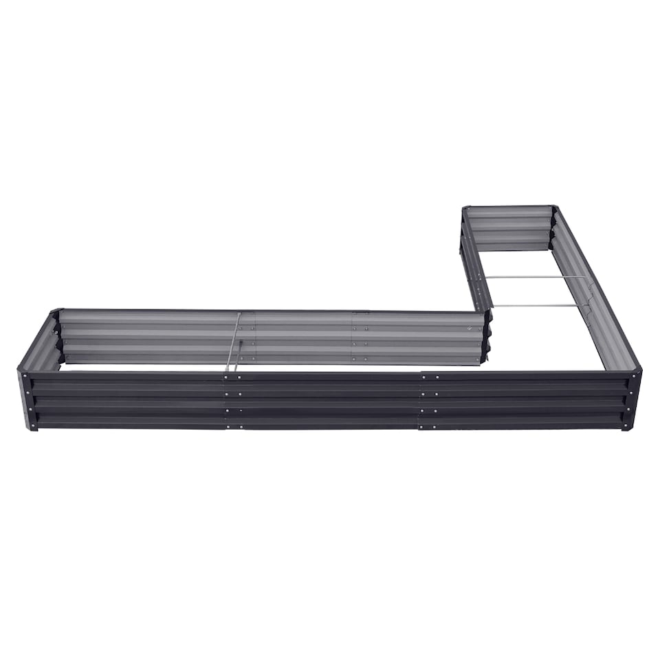 image 1 of Living and Home L-Shaped Galvanized Steel Raised Garden Bed, Black | Black | L207 x W277 x H30 (cm)