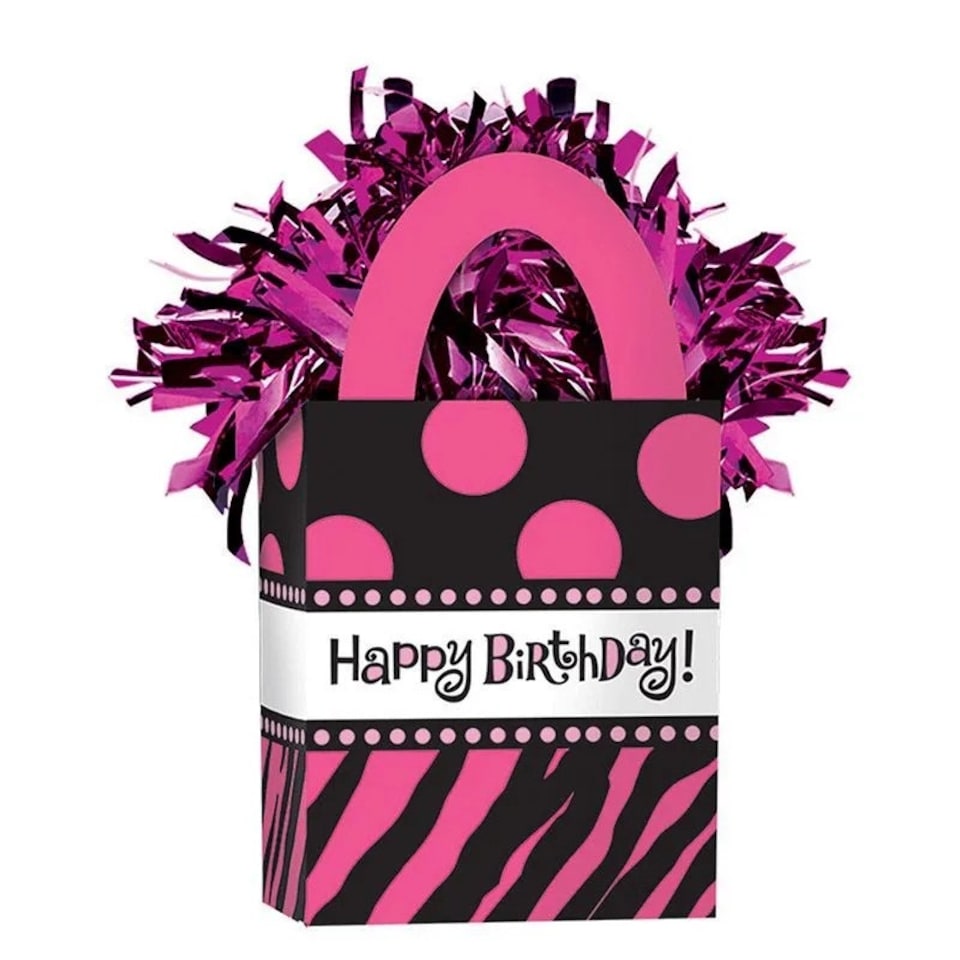 Amscan Tote Happy Birthday Balloon Weight - Pink/Black/White - One Size