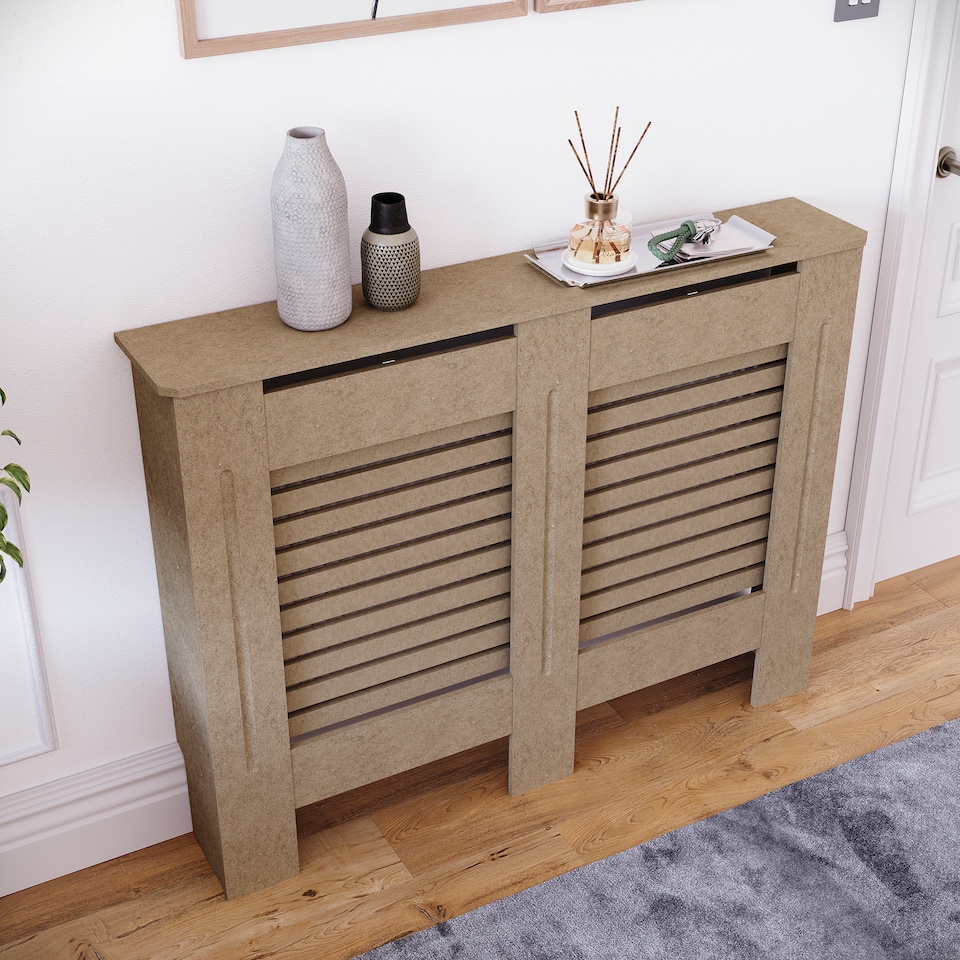 image 1 of Vida Designs Milton Radiator Cover MDF Slatted Cabinet, Unfinished, 111cm