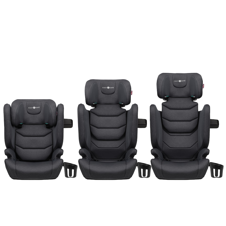 image 1 of Cozy N Safe Portland i-Size High Back Booster Car Seat 100-150cm, ISOFix & Seat Belt, Side Impact Protection, Adjustable Headrest, Cup Holder, Kids Car Seat 4-12 Years (Slate)