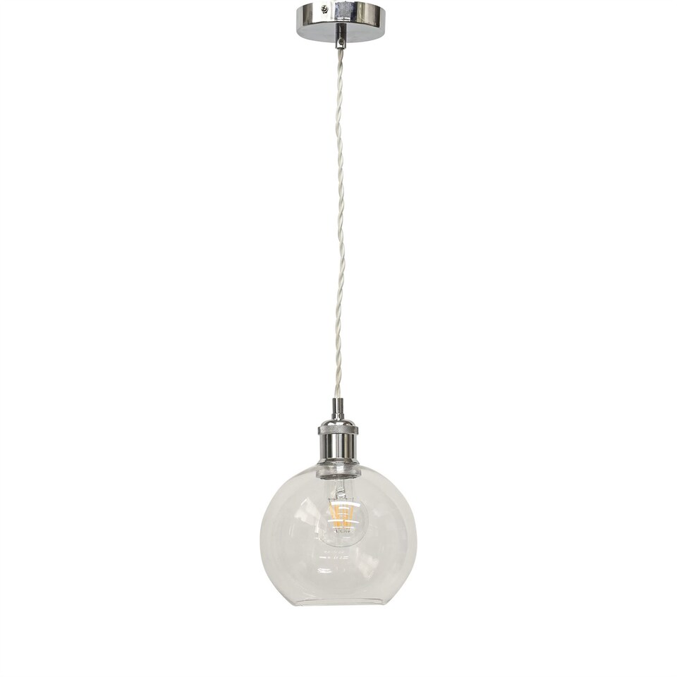 image 1 of Set of 2 Barnum - Clear Glass Globe Chrome Retro Pendant Fittings