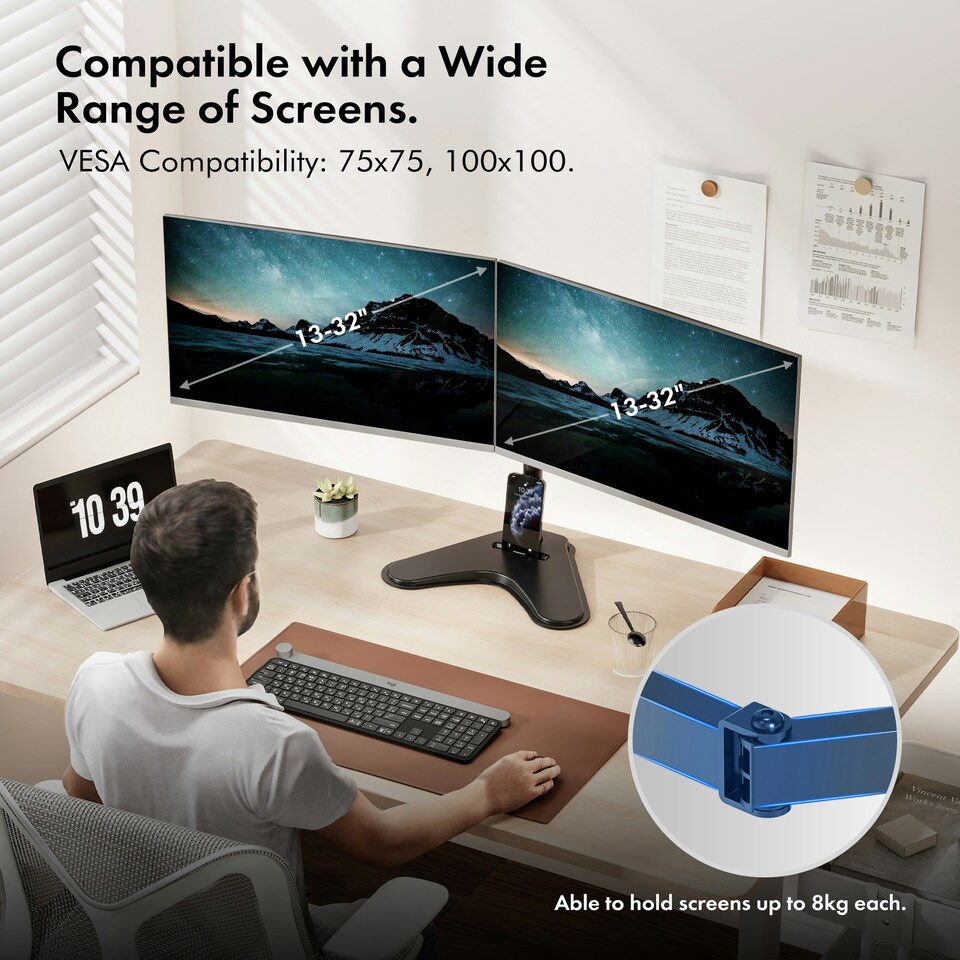 image 1 of VonHaus Adjustable Dual Monitor Mount for 13-32" Screens