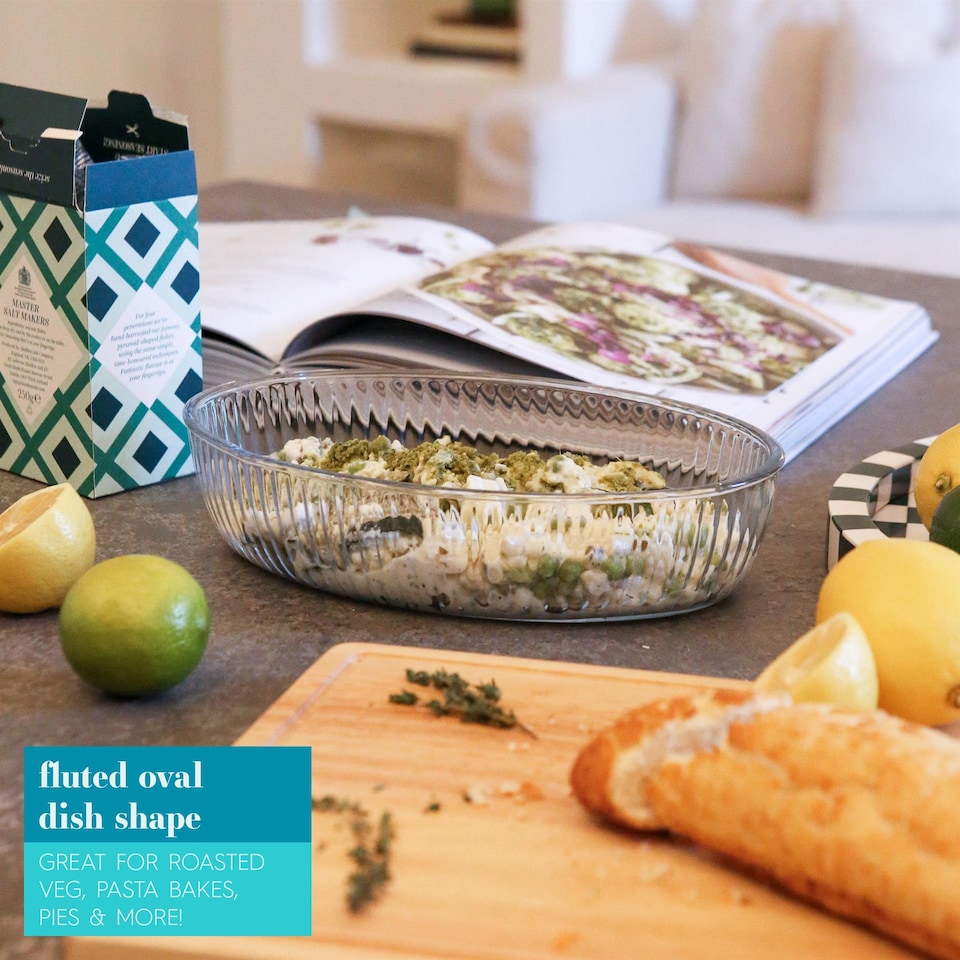 image 1 of Argon Tableware Optical Oval Glass Oven Dish - 35cm x 24cm | Clear | Clear | 35cm x 24cm