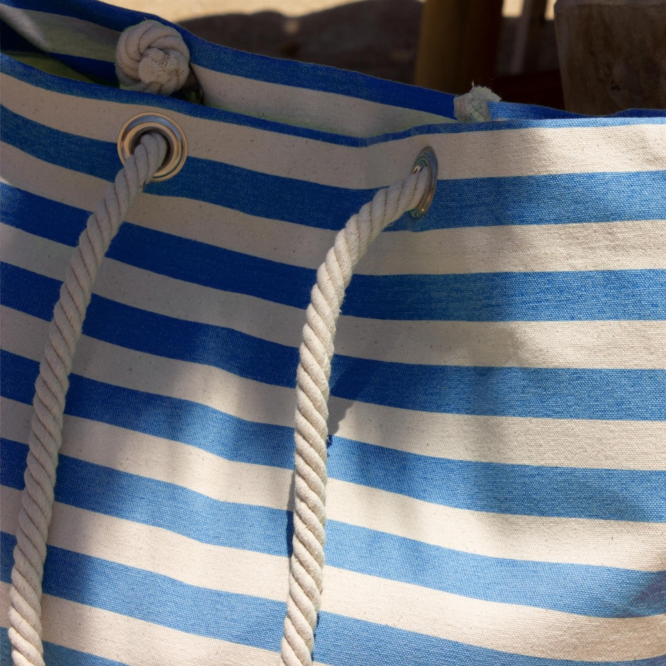 image 1 of Nicola Spring Large Striped Canvas Tote Beach Bag - 55cm x 36cm - Deep Ocean | Blue | Deep Ocean