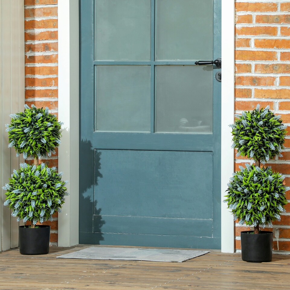 image 1 of HOMCOM Set of 2 Potted Artificial Plants with Lavender Flowers, Blue