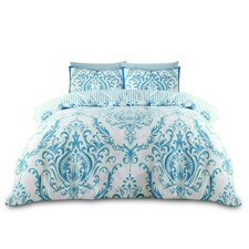 VELVETIO Margaux Printed Duvet Cover Set Reversible Polycotton Easy Care Beddings Blue | Double