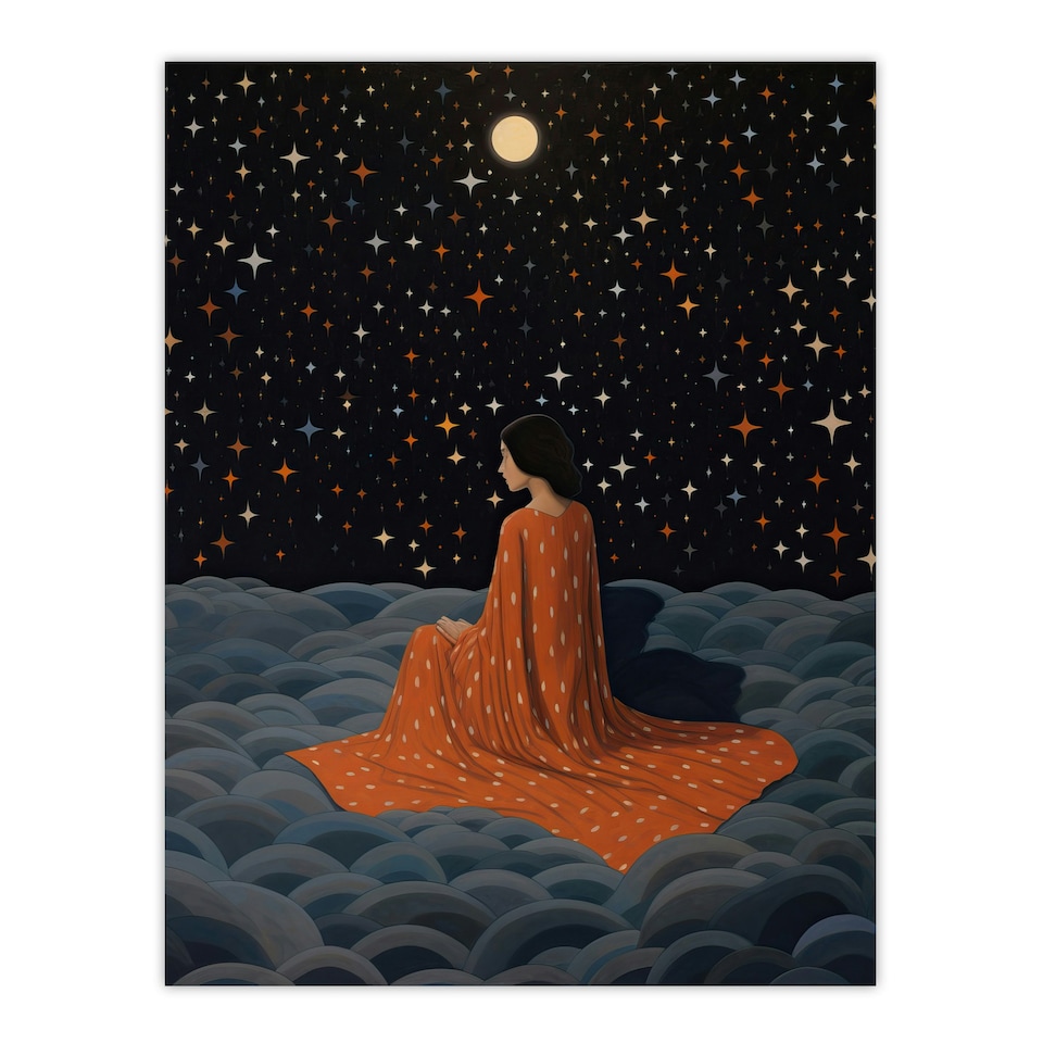 image 1 of Stargazing Woman Surreal Space Dark Home Decor Black Framed Wall Art Print A4