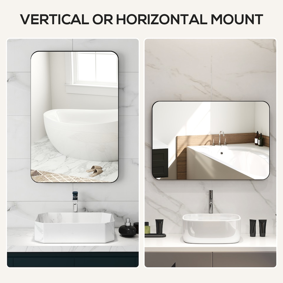 image 1 of HOMCOM Rectangle Bathroom Mirror, 60  90cm Metal Framed Wall Mirror, Decorative Mirror for Bedroom, Living Room, Entryway, Black