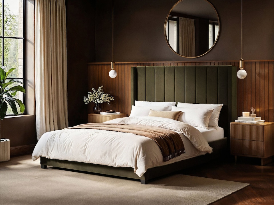 image 1 of Flair Tiggy Kingsize Ottoman Bed with Winged Headboard Khaki Velvet