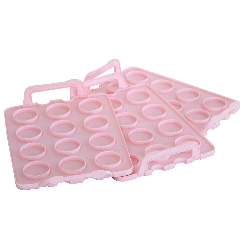 image 1 of Oypla Pink 3 Tier 36 Cupcake Plastic Carrier Holder Storage Container Pink
