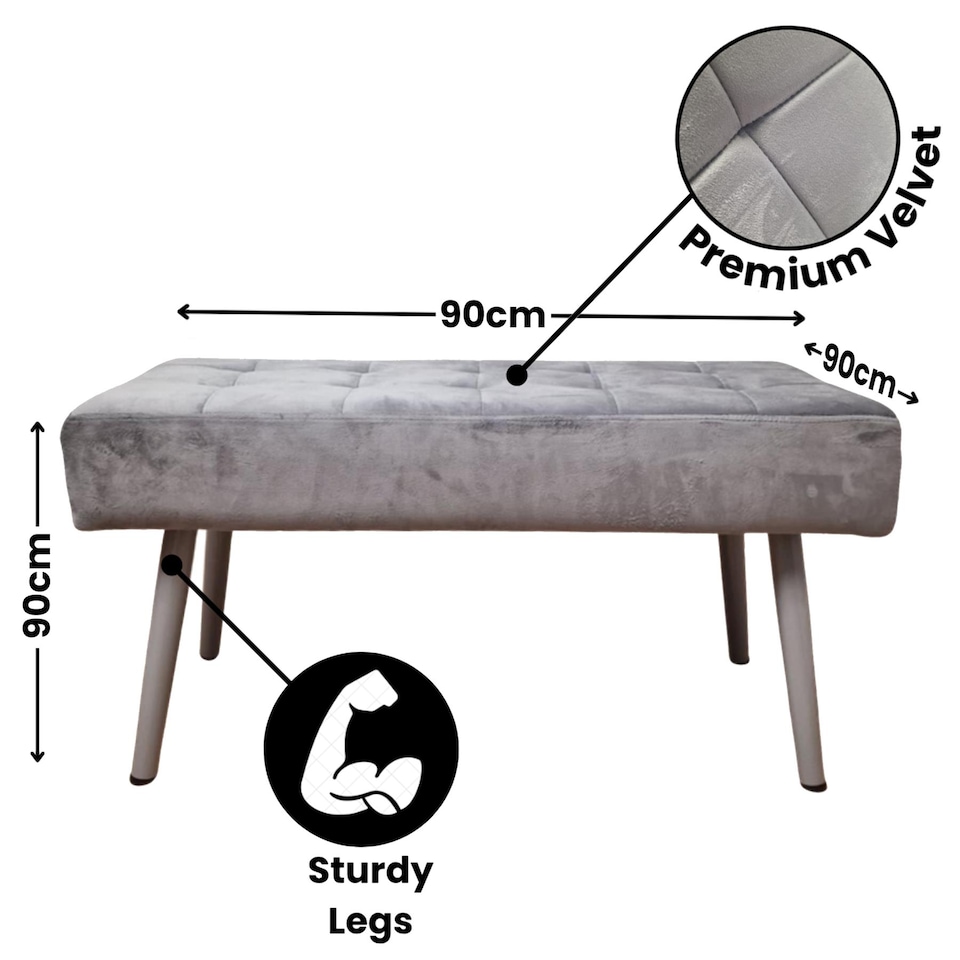image 1 of Dining Table with 4 Grey Velvet Chairs and Padded Bench, Dining Room Furniture