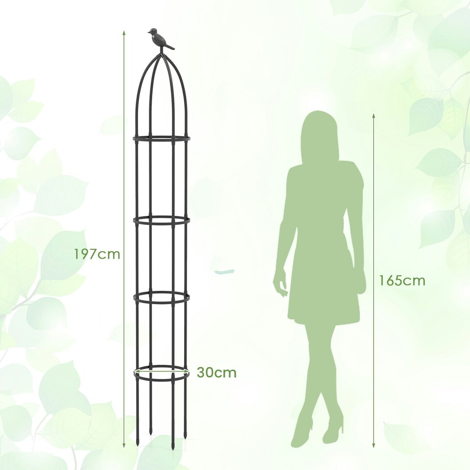 image 1 of COSTWAY 197 cm Tall Metal Obelisk Trellis 2-Pack Garden Trellis