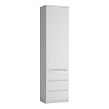 Fribo Tall Narrow 1 Door 3 Drawer Cupboard in White