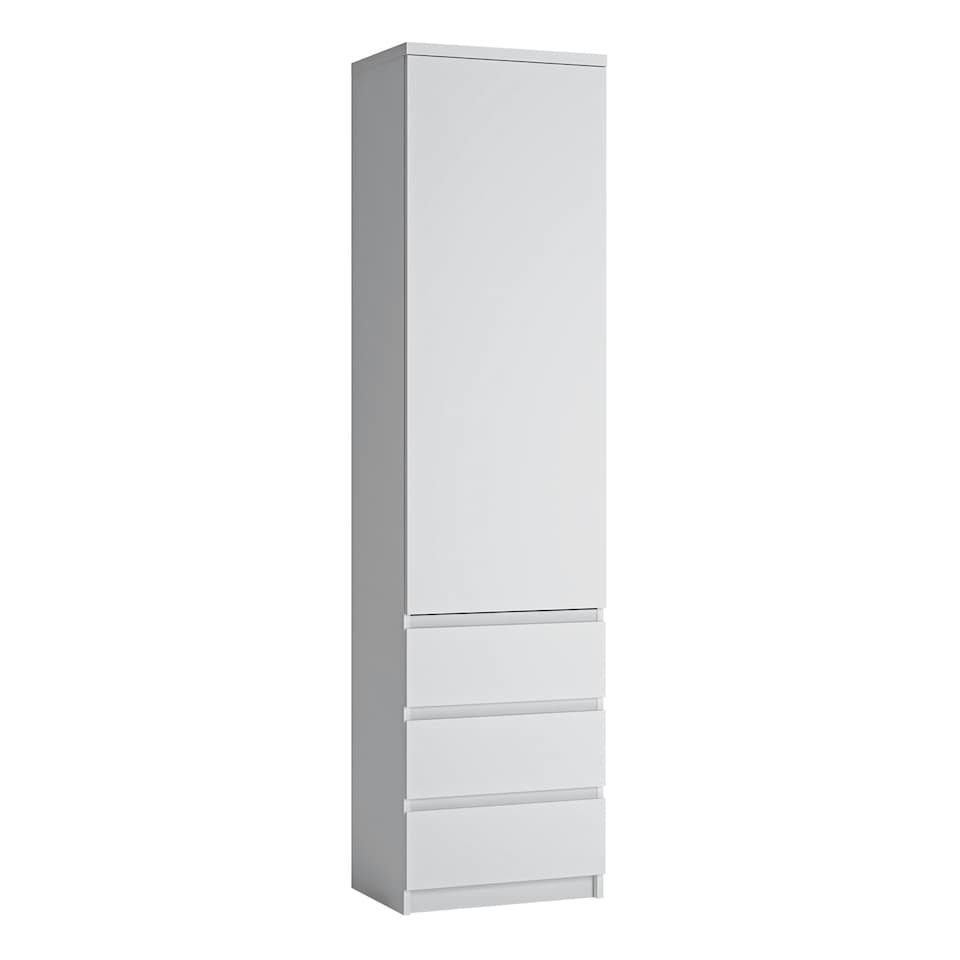image 1 of Fribo Tall Narrow 1 Door 3 Drawer Cupboard in White