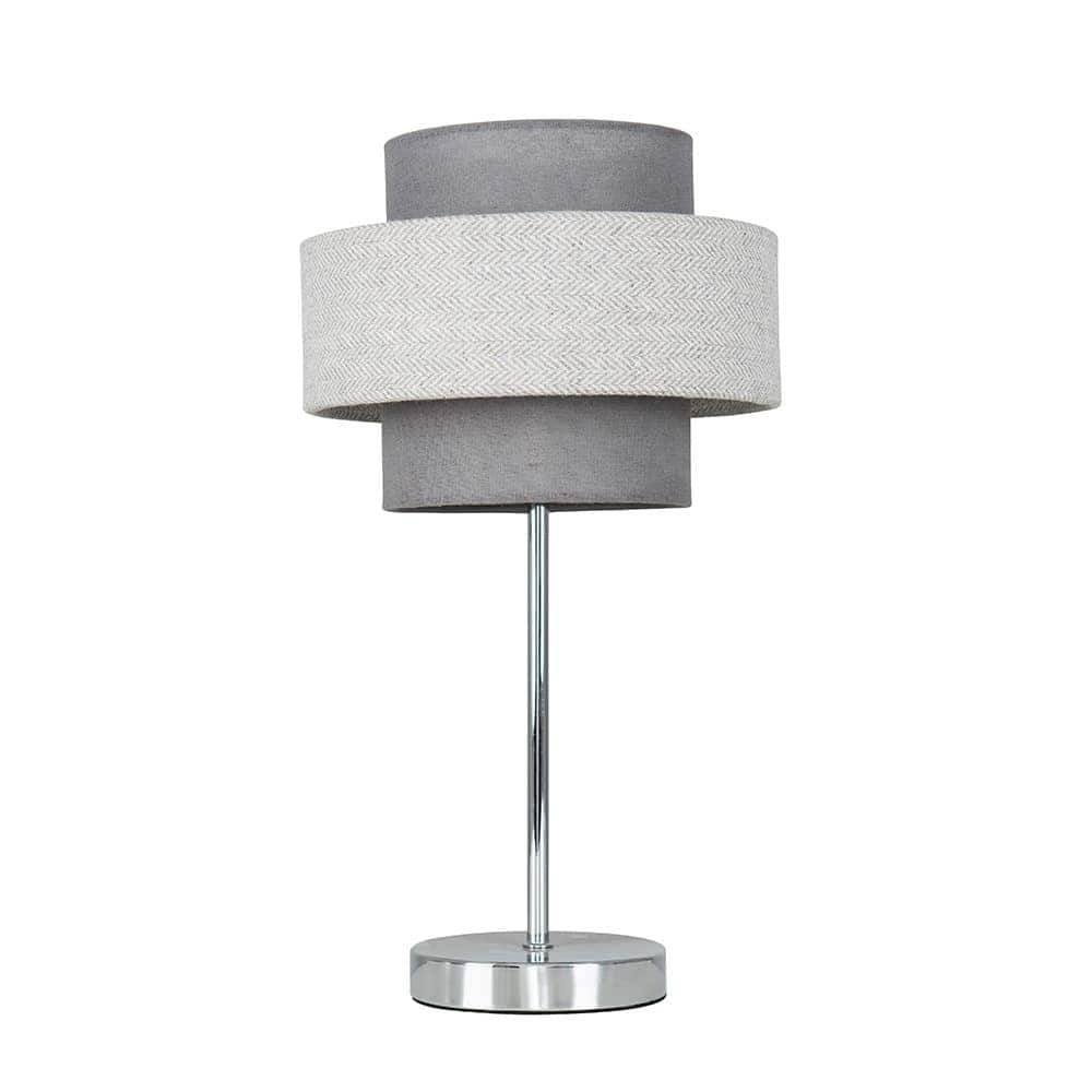 ValueLights Weaver Chrome Touch Table Lamp Grey Herringbone Shade