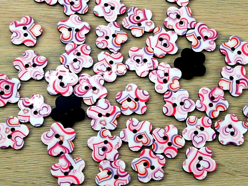 Minerva Pink Flower Enamel Buttons for Dressmaking - 20mm - each