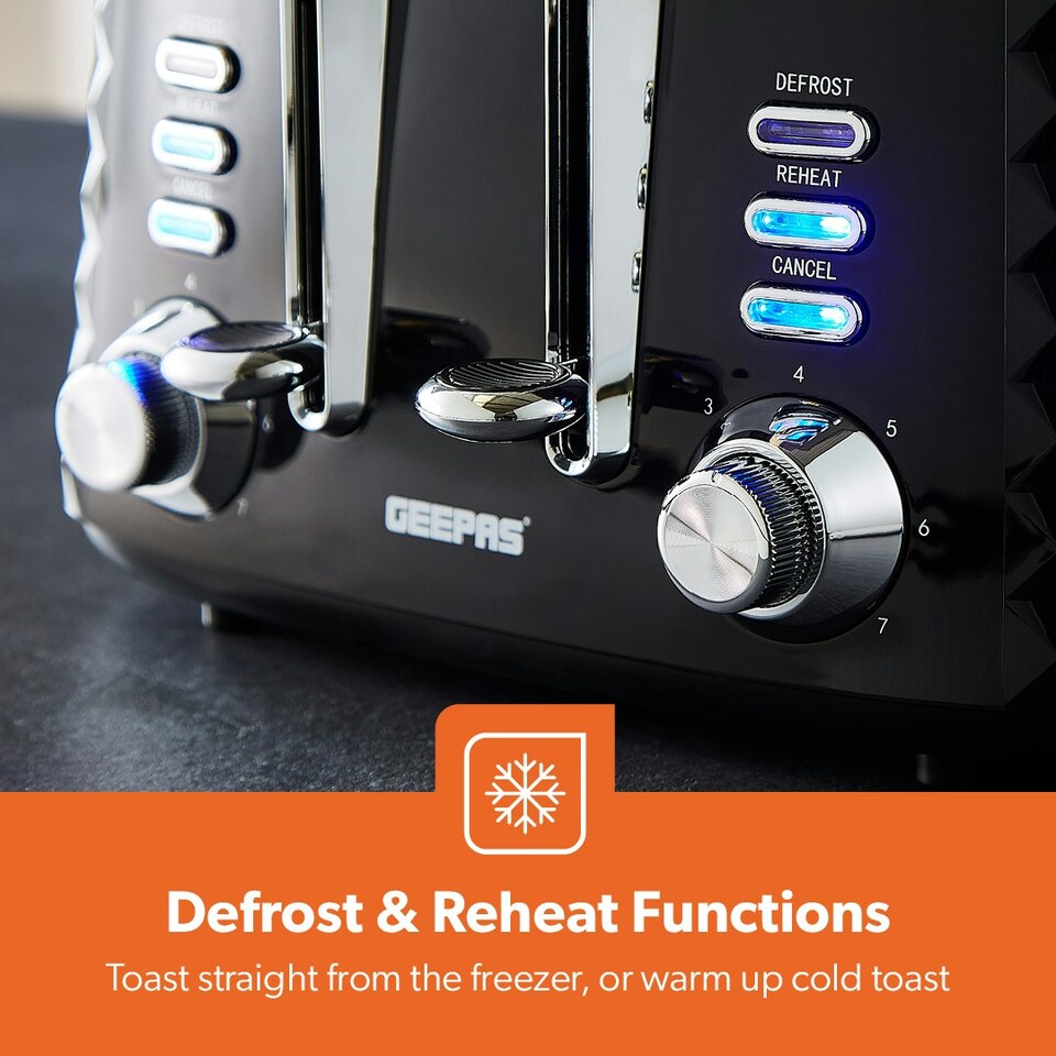 image 1 of GEEPAS 4-Slice Bread Toaster Black