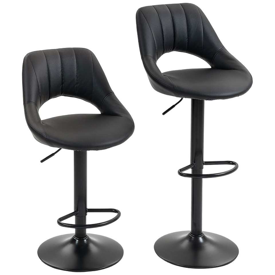 image 1 of HOMCOM Bar Stools Set of 2, Swivel Barstools with Adjustable Height, Backrest and Footrest,  Modern PU Leather Upholstered Breakfast Bar Chairs for Kitchen Island, Counter, Dining Room, Black | Black | Black