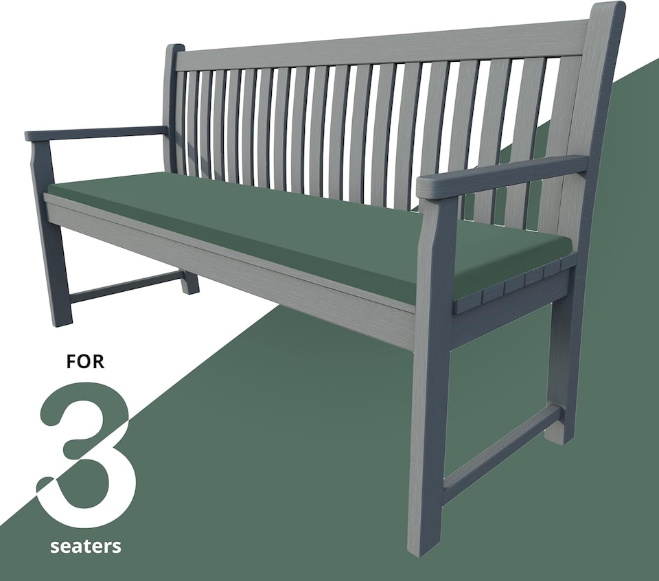 image 1 of Waterproof Garden Bench Cushion 3 Seater | Indoor & Outdoor Bench Seat Pad | Bottle Green