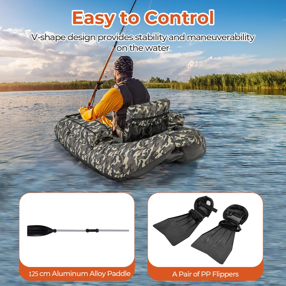 image 1 of COSTWAY Fishing Float Tube V-Shaped Inflatable Float Tube-Camouflage