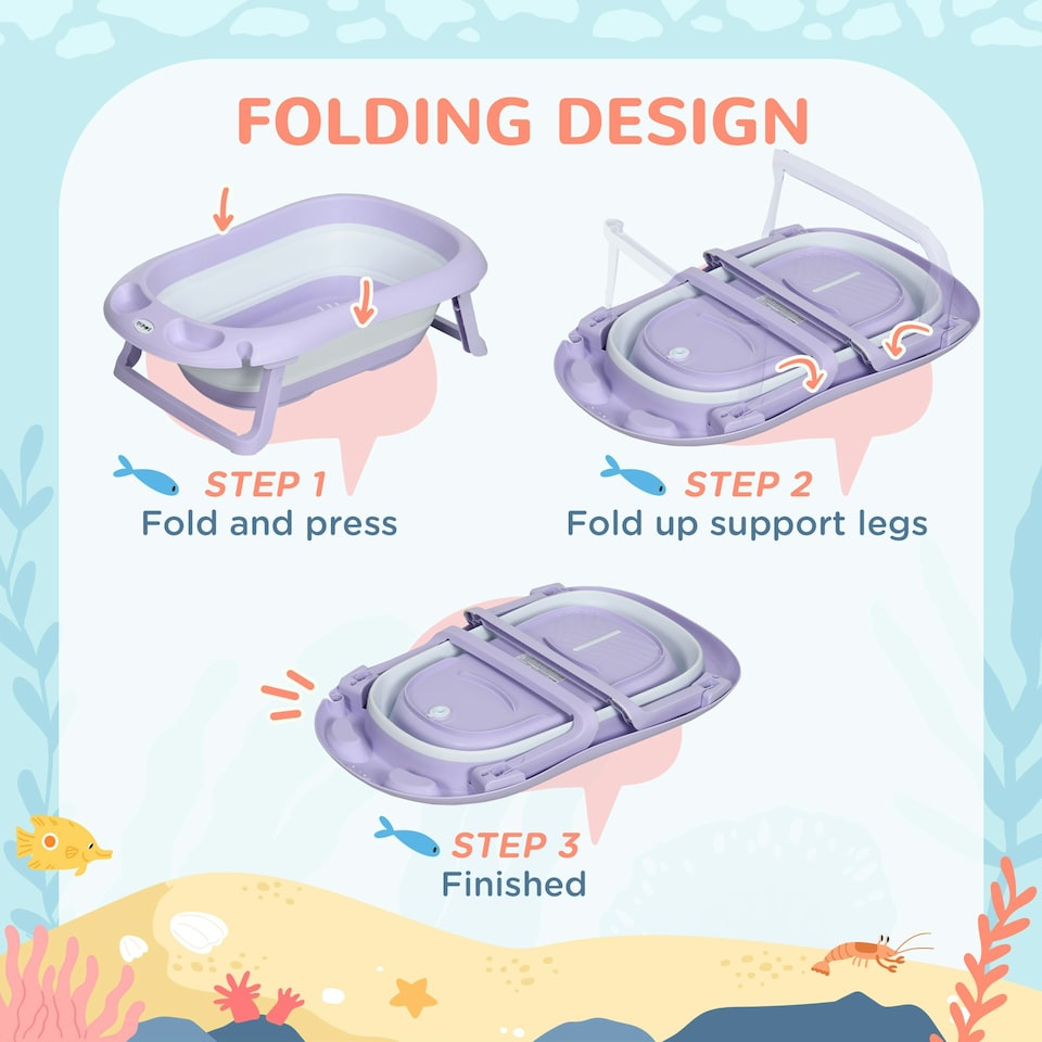 image 1 of ZONEKIZ Foldable Baby Bathtub w/ Non-Slip Support Legs, Cushion Pad - Purple