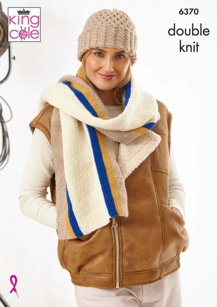 King Cole Merino Blend DK Knitting Pattern 6370, Headwear and Scarves for Women - One Size