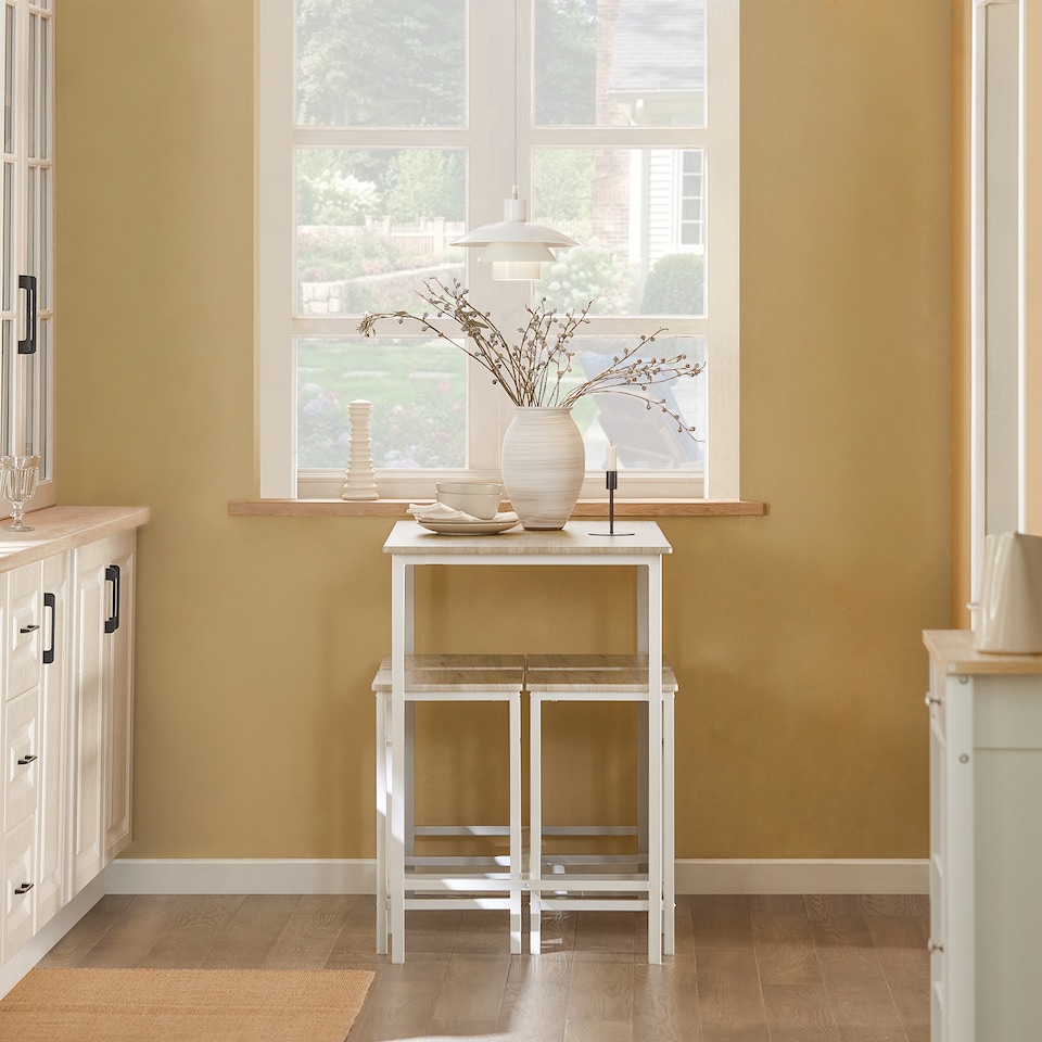 image 1 of SoBuy Breakfast Bar Table and Stools Set 5-Piece, Light Oak/White, 39.4x23.6x34.3 inches, 26.25 kg - OGT11-WN