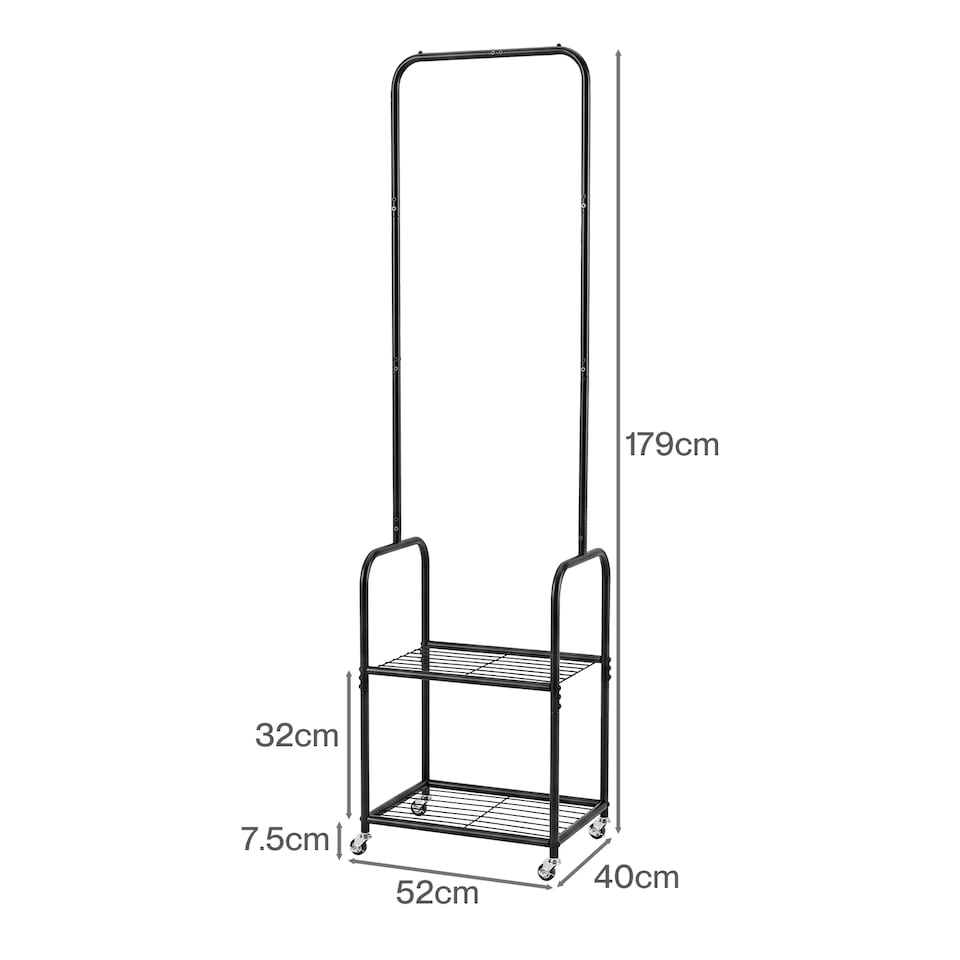 image 1 of Levede Clothes Rack Garment Organizer 2 Shelf Locking Wheels Bedroom Black